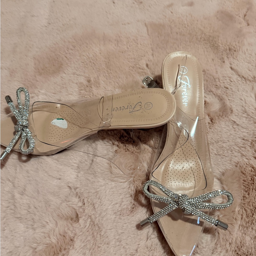 Forever 21 Women's Transparent Heels with Silver Bow - Picture 3 of 6
